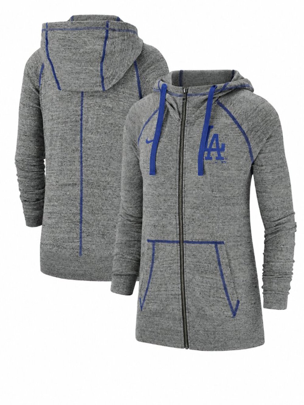 Nike MLB LA Dodgers Gym Vintage Full Zip Hoodie Gray Blue | XL